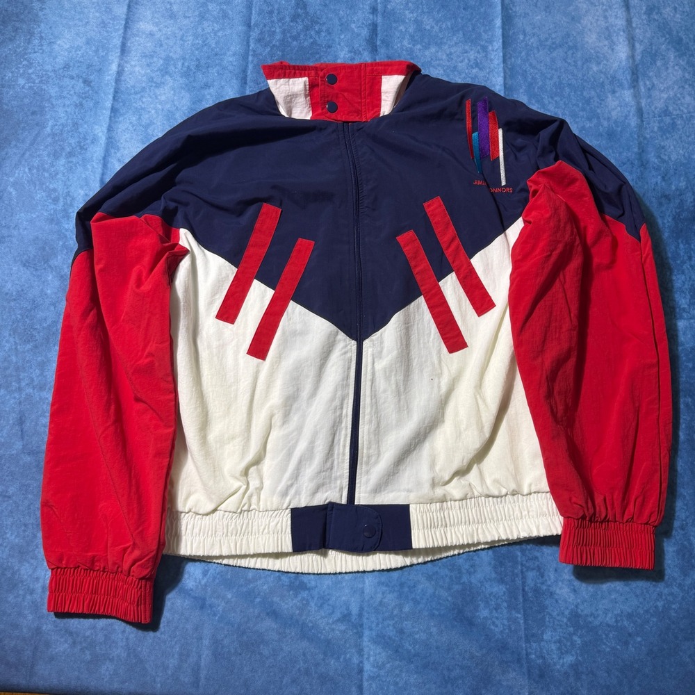 Vintage 80s Jimmy Connors Tennis Windbreaker Jacket Colorblock Size L